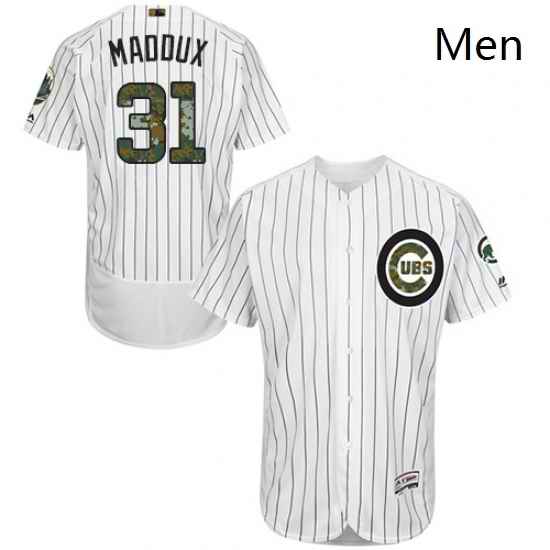 Mens Majestic Chicago Cubs 31 Greg Maddux Authentic White 2016 Memorial Day Fashion Flex Base MLB Jersey